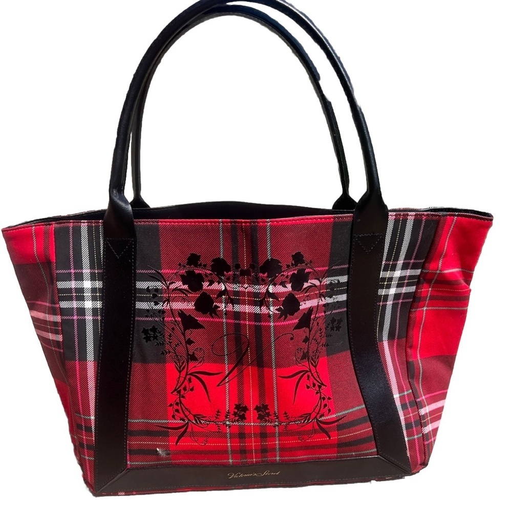 Victoria’s Secret Plaid Tote Bag with Black Handles NWOT